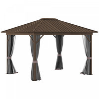 Outsunny 10 'x 12' Tonnelle D'exterieur A Toit Rigide En Metal Avec Cadre En Aluminium, Filets En Ma