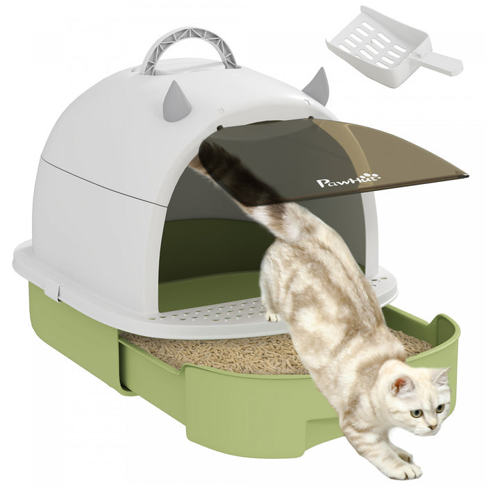 Pawhut Bac A Litiere Pour Chat Avec Couvercle, Style Tiroir Ferme Avec Rabat De Porte Avant, Pelle, Facile A Nettoyer, Bac A Litiere Pour Chats De Petite Et Moyenne Taille, Vert