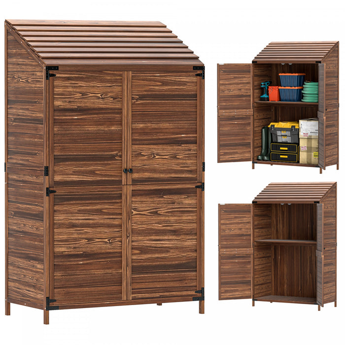 Outsunny Abri En Bois , Armoire De Rangement Exterieure, Marron Melange