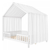  Paul Lit Montessori au sol avec baldaquin et barrieres hautes, Taille Double, Blanc