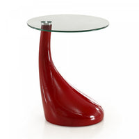 Table d’appoint moderne Lava avec plateau en verre, rouge