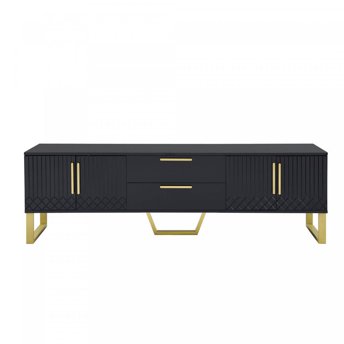 Steven 66.9\" Cabinet TV Sur Pieds avec Poignees et Pieds Dores, Noir