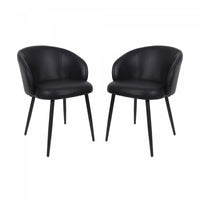 Chaise laterale moderne contemporaine Looma en cuir vegetalien et metal noir - Lot de 2