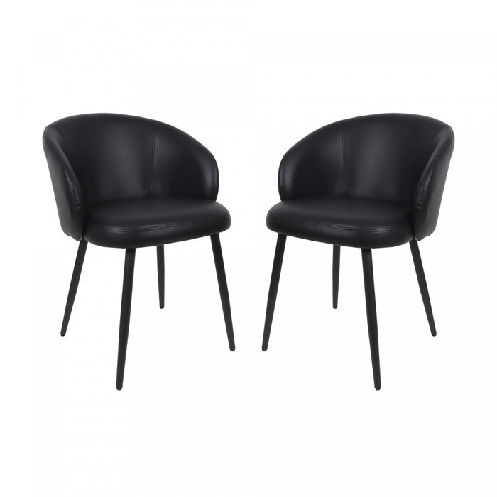 Chaise laterale moderne contemporaine Looma en cuir vegetalien et metal noir - Lot de 2