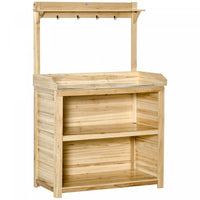 Outsunny Table Banc Jardin, Banc De Travail En Bois Avec Crochet