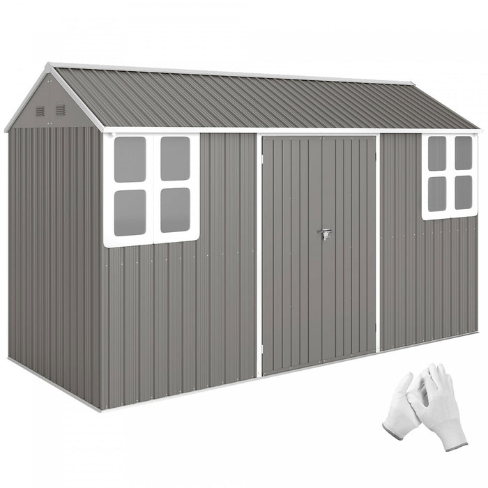 Outsunny Abri de Jardin en Metal 12' x 5,5' avec Porte Verrouillable, Gris