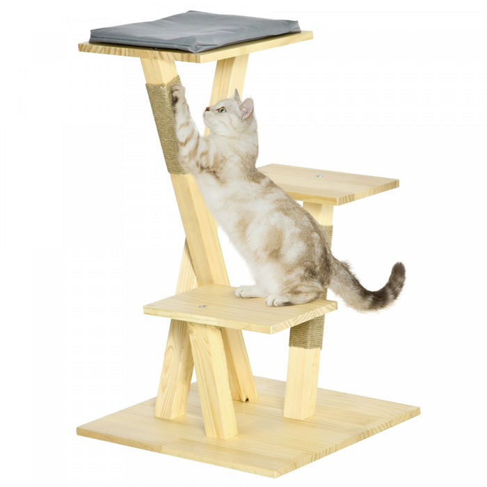 Pawhut Arbre A Chat Centre D'activites Multi-equipe Griffoirs En Jute Plate-formes Coussin Inlus Interieur Exterieur Dim. 19\"l X 19\"l X 30.75\"h Bois Naturel Gris