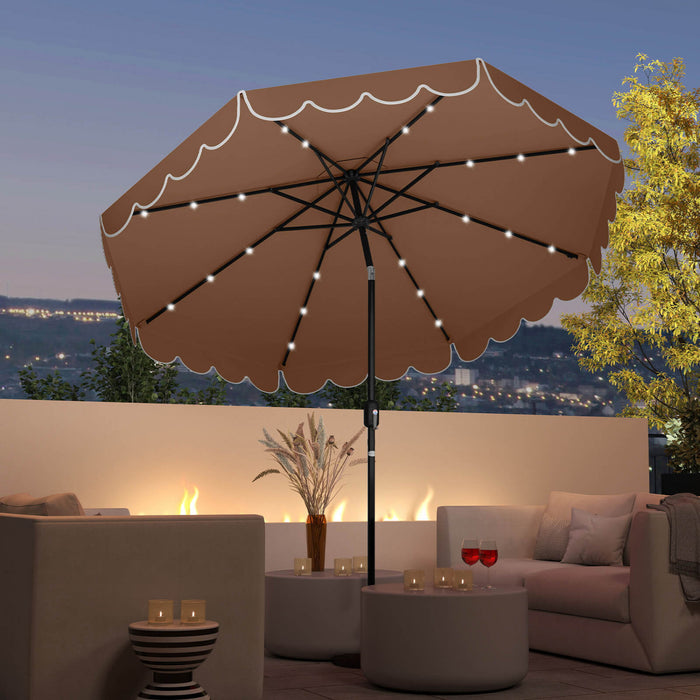 Parasol solaire Costway 9,3 FT style marche exterieur avec 24 LED, bordures, marron