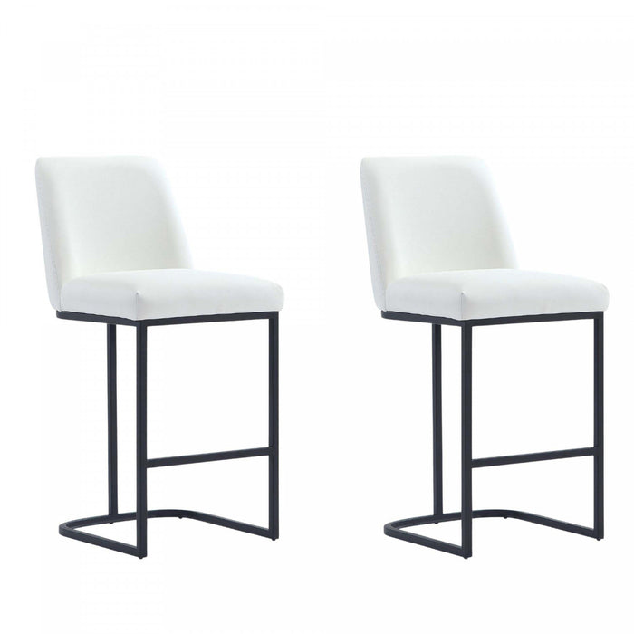 Tabouret de comptoir moderne en metal et tissu Serena, blanc - Lot de 2