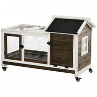 Pawhut Clapier A Lapins Avec Roulettes, Cage A Lapins Avec Rampe, Enclos, Plateau Pour Interieur Et