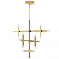 Lustre Acasia de Dainolite en acrylique givré qui diffuse la lumière, avec fini laiton vieilli et ampoule de 42 W
