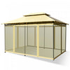 2-tier 10’x13’ Acier Gazebo Canopy Tente Abri Patio Jardin Filet Exterieur Beige