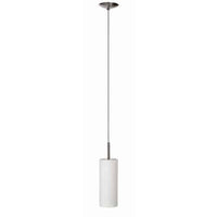 Luminaire suspendu Paza de Dainolite en verre blanc givré, avec fini chromé satiné et 1 ampoule