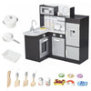 Qaba Ensemble De Jouets De Cuisine Pour Enfants Avec Fontaine A Boire, Micro-ondes Et Refrigerateur Avec Accessoires - Noir