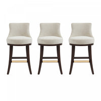 Tabouret de bar moderne Lucia en bois et tissu chenille naturel - Lot de 3