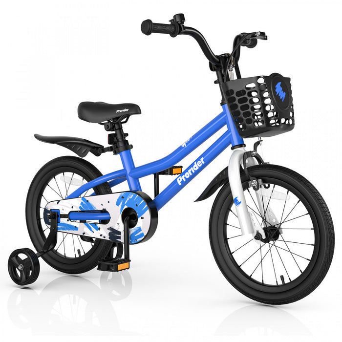 Velo Costway 16\" Pour Enfants Avec Roues D'entrainement Amovibles Et Panier Pour 4-7 Ans Bleu