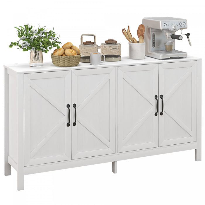 HOMCOM Armoire de Rangement, Buffet avec Porte de Grange, Etagere, Blanc