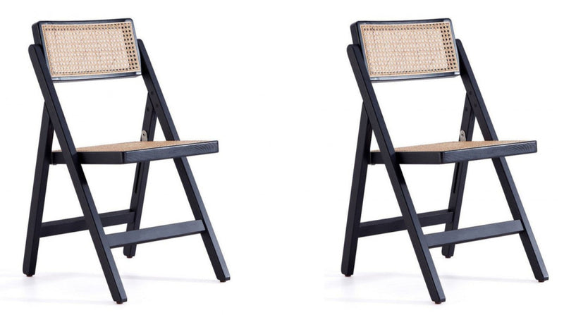 Ensemble 2 chaises de salle à manger pliantes Pullman de Manhattan Comfort - noir et cannage naturel