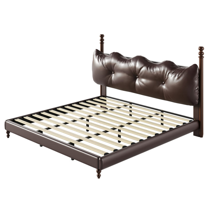 Cadre de lit plateforme en simili cuir Emma avec tete de lit, taille California King, marron fonce