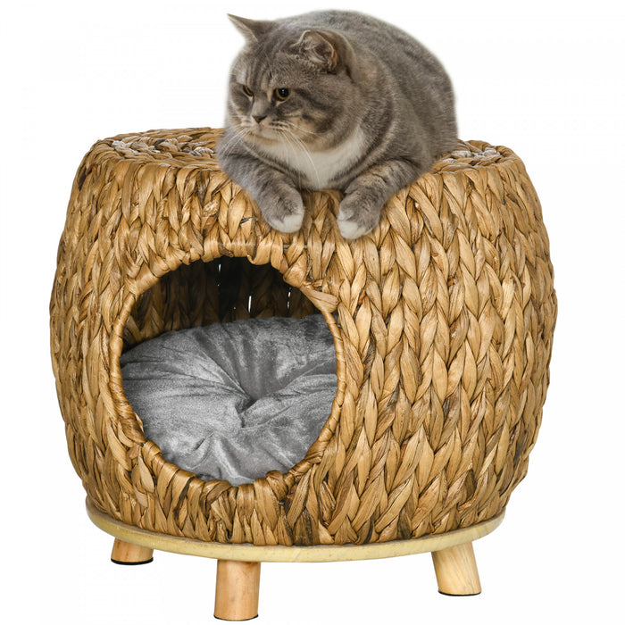 Lit Pour Chat En Osier Avec Coussin Lavable, Marron Clair