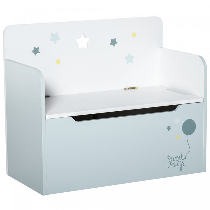 Qaba Boite De Rangement Pour Jouets En Bois Pour Enfants 2 En 1 Design Avec Banc De Siege A Gaz 23,5\" X 11,75\" X 19,75\" Bleu Clair