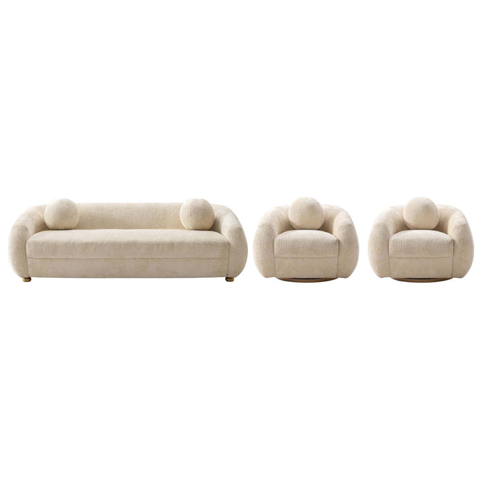 Ensemble de canape 3 pieces Tribeca style mid-century modern en creme