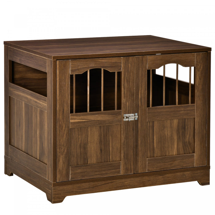 Pawhut Cage Pour Chien En Bois Avec Fenetres Multi-usage Portes Verrouillables Base Surelevee Pour Chiens De Petite Et Moyenne Taille Marron