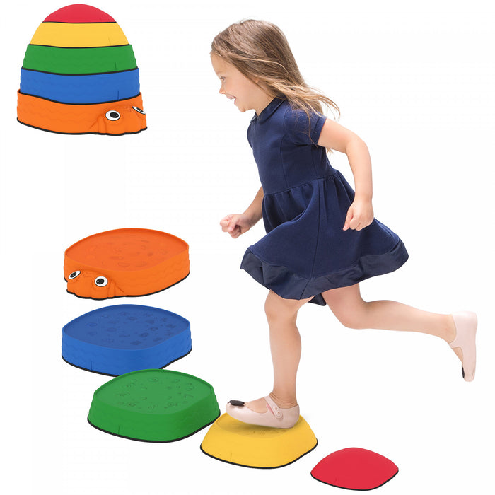 Qaba Coccinelles Pierres d'equilibre pour enfants, 5 pierres de riviere antiderapantes pour favoriser l'equilibre, la coordination, parcours d'obstacles exterieur et interieur