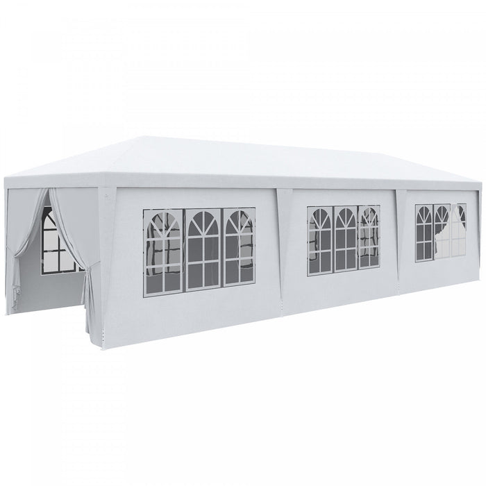 Outsunny Tente De Tonnelle De Fete 10' X 28', Tente De Mariage Pliante Portable, Abri D'evenement De Jardin, Parasol Exterieur Avec 8 Parois Laterales Amovibles, Blanc