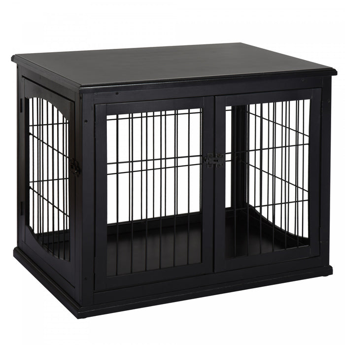 Pawhut Cage A Chien Decorative De 26\" En Bois Avec Double Porte D'entree Et Design Simple Et Moderne, Noir