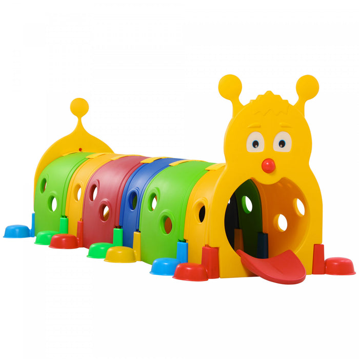 Qaba Tunnel Chenille Pour Enfants, Equipement De Jeu Exterieur Et Interieur Pour Enfants De 3 A 6 Ans, 6 Sections, Pour Garderie, Ecole Maternelle, Aire De Jeux, Multicolore