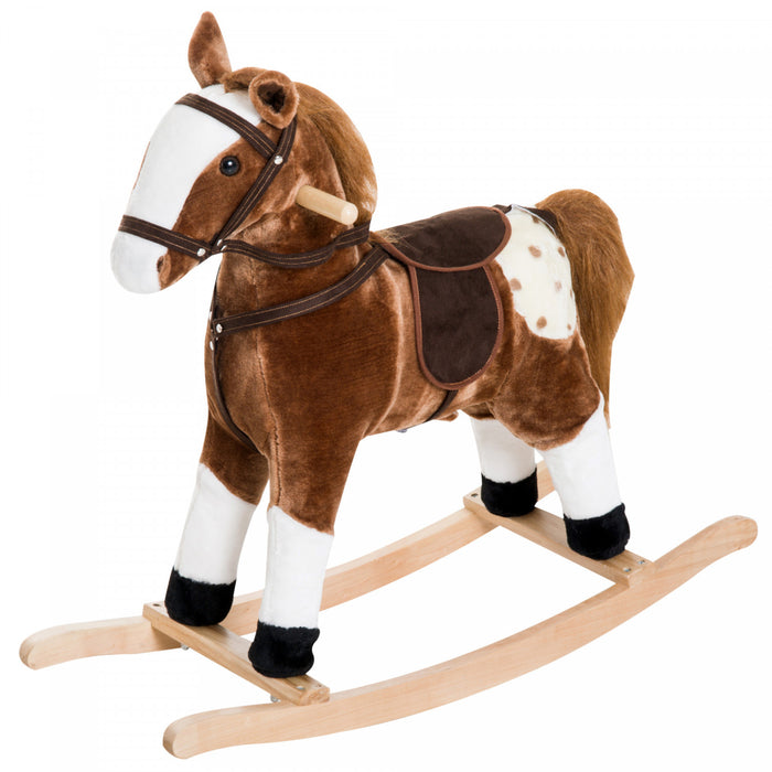 Qaba Cheval A Bascule En Peluche Poney Enfants Jouet Avec Son Realiste (marron)