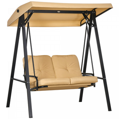 Outsunny 2 Seater Outdoor Swing Chair Porch Swing Bench With Canopy, Beige