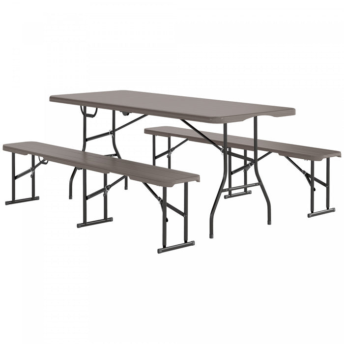 Outsunny Ensemble de Table de Pique-nique Pliante 6FT 3 Pieces avec 2 Bancs, Effet Rotin, Marron