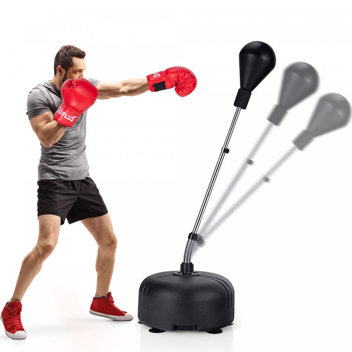 Punching-ball Avec Support, Poire De Vitesse Pour Adultes Et Enfants, Hauteur Reglable Sur 4 Niveaux, Ventouses Stables, Simili Cuir, Gants De Boxe Respirants, Facile A Transporter, Punching-ball Sport A Domicile