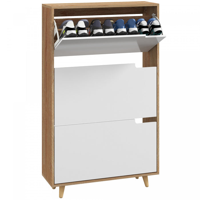 HOMCOM Armoire a chaussures avec 3 portes rabattables, blanc