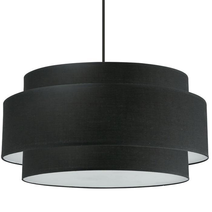 Grand lustre Priya de Dainolite avec abat-jour noir et blanc, fini noir mat et 4 ampoules