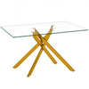 Table a manger rectangulaire en verre trempe de 51,18\" Ethan avec pieds metalliques elegants, doree