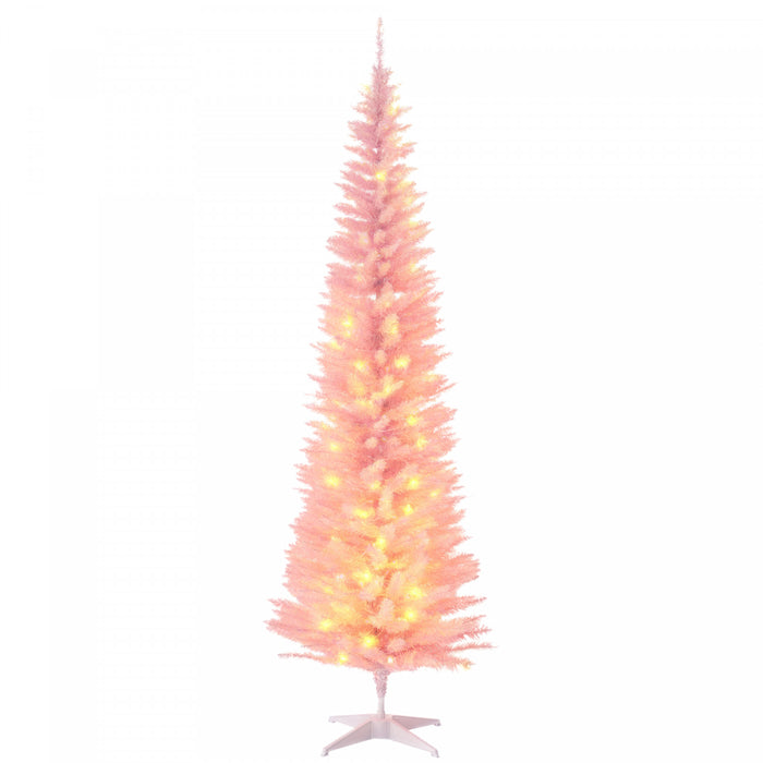 HOMCOM Arbre de Noel artificiel illumine 7 pi avec lumieres LED blanc chaud