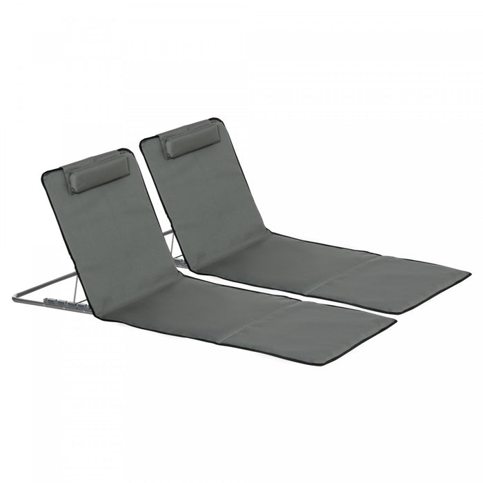 Outsunny Set De 2 Beach Lounge Chair Tapis De Plage Avec Coussin Arriere