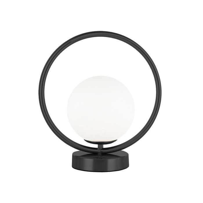 Lampe de table Adrienna de Dainolite en verre blanc opale, avec fini noir mat et 1 ampoule