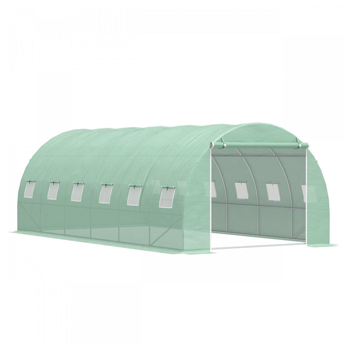 Outsunny 19,7 'x 9,8' X 6,6' Grande Serre De Jardin A Effet De Serre Tunnel De Culture De Graines De Plantes Avec Fenetres Et Porte Vert