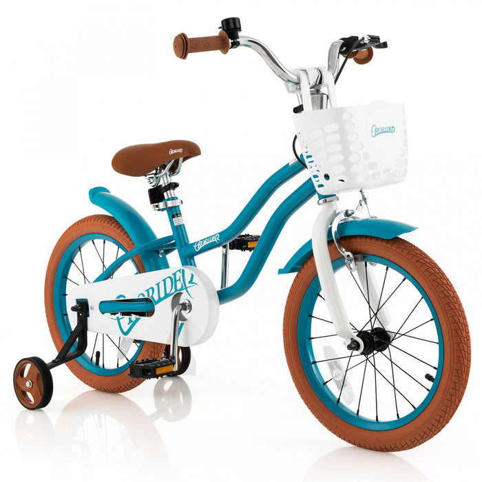 Costway 16 \"enfants Velo Tout-petit Velo Reglable Avec Roue D'entrainement Pour 4-7 Ans