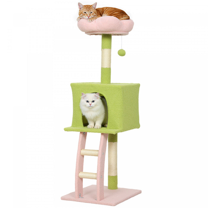 Arbre a Chat Fleur de 122 cm avec Poteau a Griffer pour Chats d'Interieur