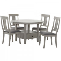  Ensemble de salle a manger rond Prescott 5 pieces avec base sur piedestal et tiroir de rangement, gris (4 places)