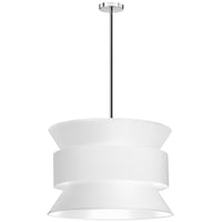 Luminaire suspendu Questa de Dainolite avec abat-jour blancs, fini chromé poli et 4 ampoules