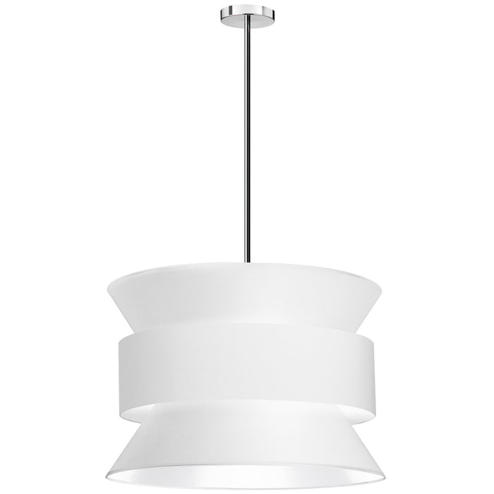 Luminaire suspendu Questa de Dainolite avec abat-jour blancs, fini chromé poli et 4 ampoules