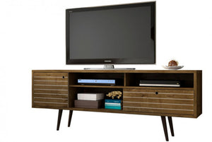 Meuble pour téléviseur Liberty de Manhattan Comfort de 70,86 po de style moderne du milieu du 20e siècle avec 4 espaces tablette et 1 tiroir - brun rustique