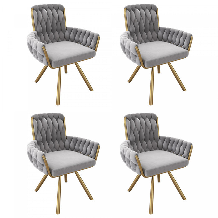 Chaises de salle a manger pivotantes Timothy en velours avec revetement capitonne et pieds en metal, lot de 4, gris