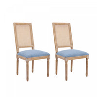 Oliver lot de 2 chaises de salle a manger en bois massif (hevea) avec assise rembourree, dossier en cannage et pieds canneles, bleu